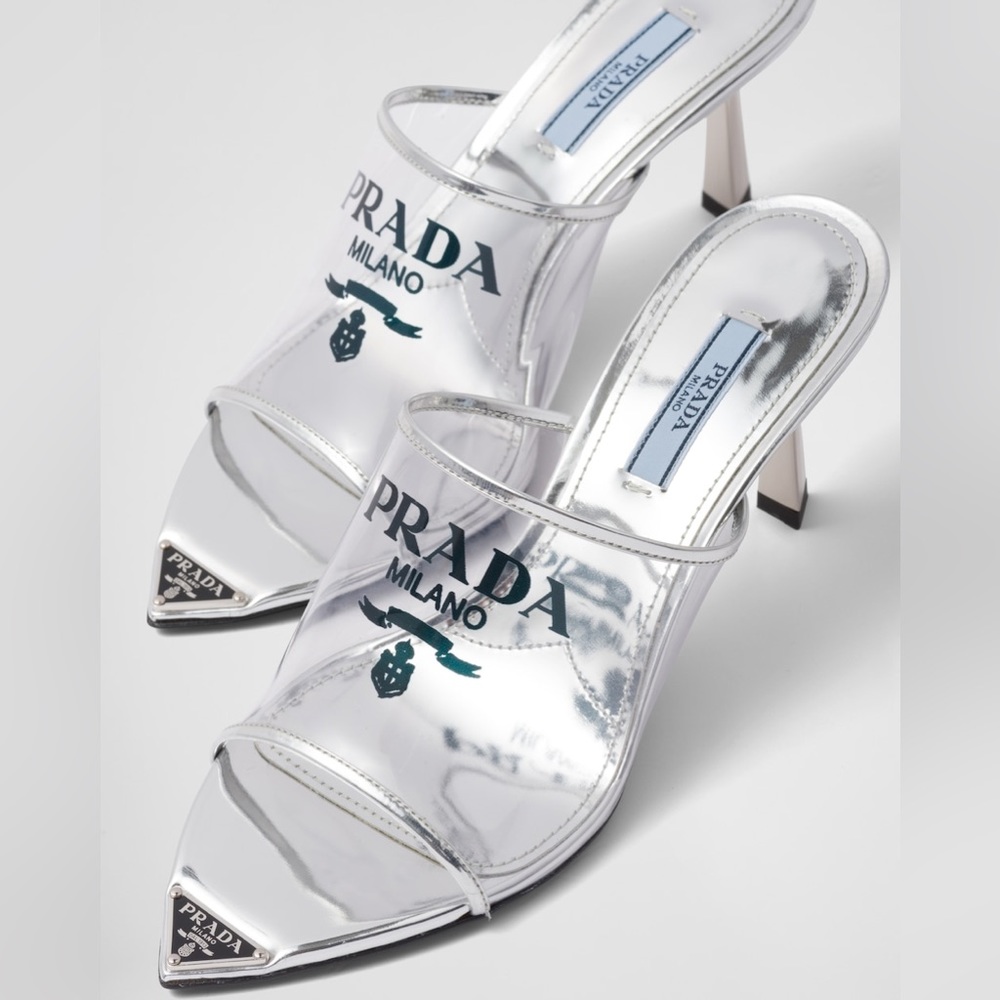 PRADA Logo-print Plexiglas high-heel slides EU:35.5 - Picture 1 of 12